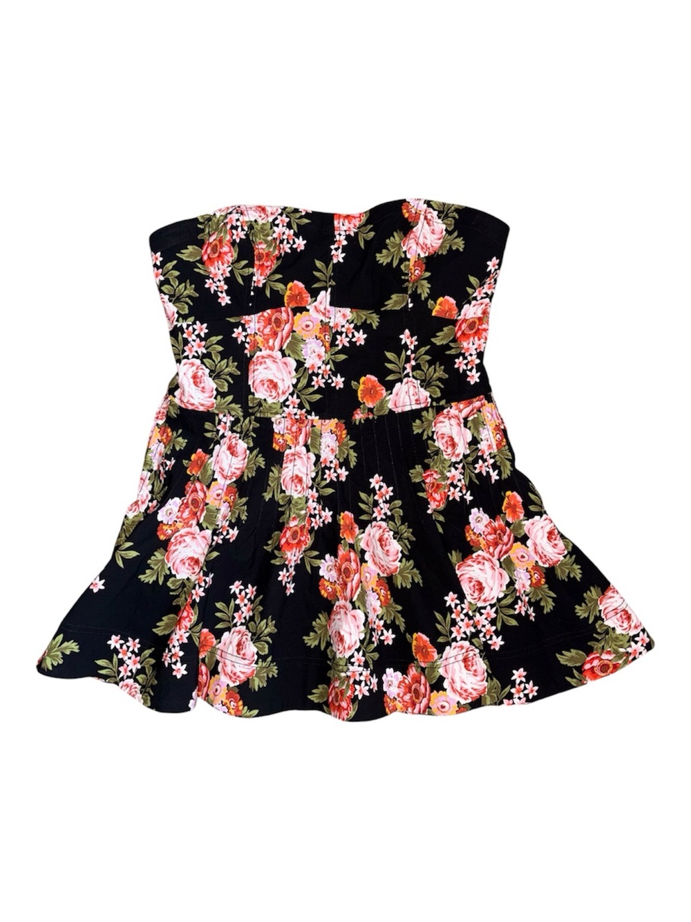 NWT Maeve Anthropologie Strapless Floral Mini Dress Black Pink Roses 14P - Picture 3 of 6